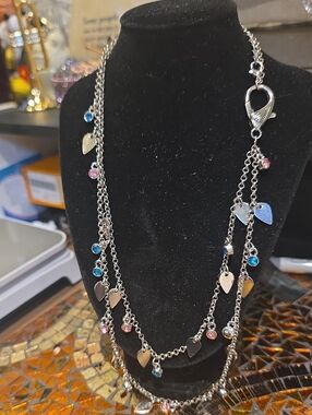 Silver Multi-Charm Chain With Charms For Hand Bags  with Blue and Pink Stones